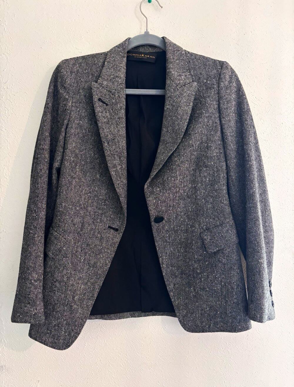 Donna Karan Signature Womens Gray Wool Lined Button Front Blazer Jacket Sz 6